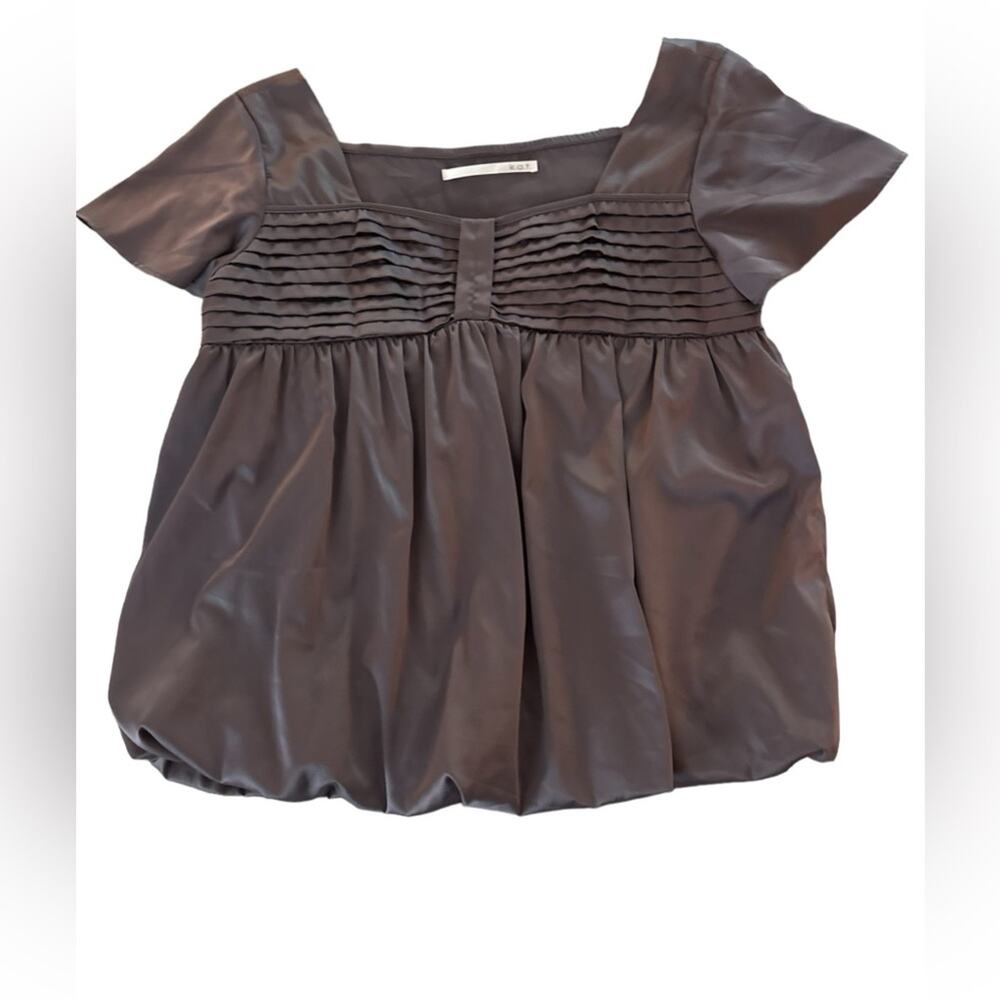 K.a.t. Satin Square Neck Short-Sleeve Purple Pleated Women's Blouse, size 2